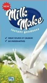 Product image - Milk Powder packed as a single serve or in bulk. We also have a range of flavoured milks available namely strawberry, chocolate, vanilla and banana. You just add water mix and enjoy